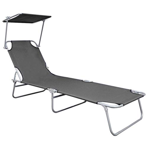 Generico Kangqiling Sonnenliege klappbar mit Baldachin Grau Aluminium, Grau, 47772 von Generisch