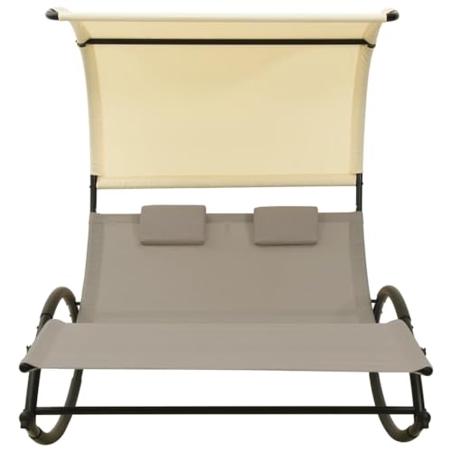 Generico Kangqiling Sonnenliege mit Doppelhimmel aus Textilene Taupe Creme, Taupe, 310549 von Generisch