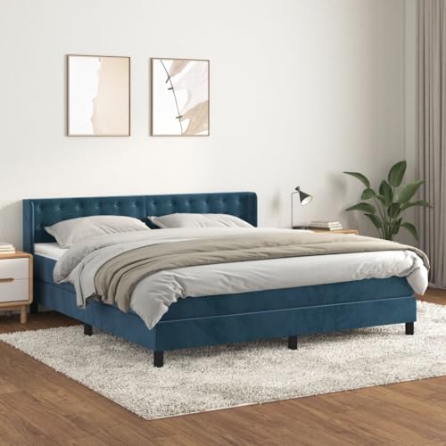 Generico Kangqiling3131211 Bettgestell mit Federkernmatratze dunkelblau 160 x 200 cm aus Samt von Generisch
