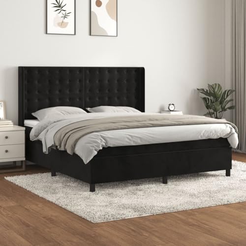 Generico Kangqiling3132929 Bettgestell mit Federkernmatratze Schwarz 160 x 200 cm aus Samt von Generisch
