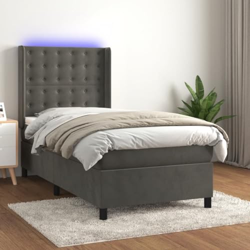 Generico Kangqiling3139770 Boxspringbett mit Matratze und LED, dunkelgrau, 80 x 200 cm, Samt von Generisch