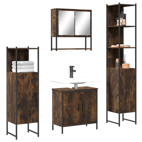 Generico Kangqiling3214712 Badezimmermöbel-Set 4-teilig Eiche Rauchholz mehrschichtig von Generisch