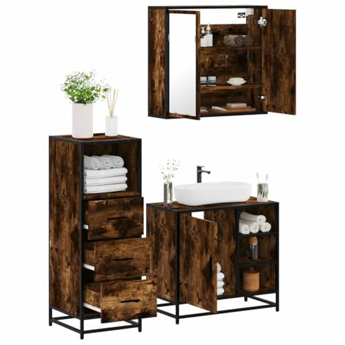 Generico Kangqiling3301027 Badezimmermöbel-Set 3-teilig Eiche Rauchholz mehrschichtig von Generisch