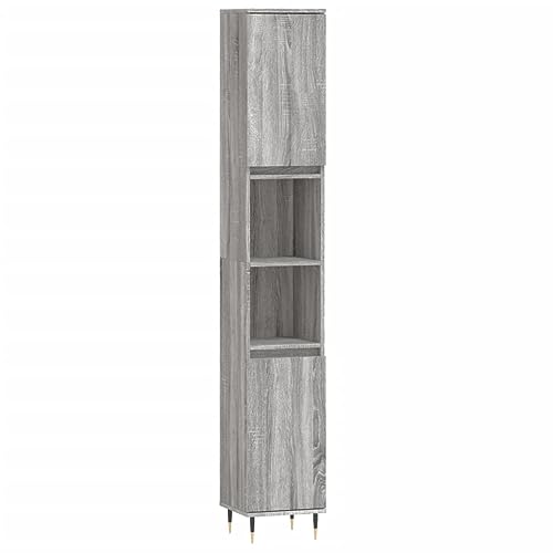 Generico kangqiling Badezimmerschrank Sonoma-grau, 30 x 30 x 190 cm aus mehrschichtigem Holz, Grau, 831530 Generico kangqiling Badezimmerschrank Sonoma-grau, 30 x 30 x 190 cm aus mehrschichtigem Holz, Grau, 831530 von Generisch