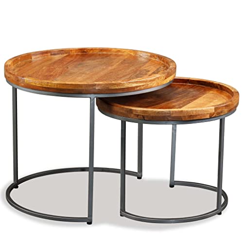 Generico kangqiling Couchtisch-Set 2 Stück aus massivem Mangoholz, Braun, 244585 von Generisch
