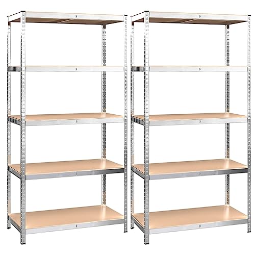 Generico kangqiling Regal 5 Böden 2 Stück Silber Stahl und mehrschichtiges Holz, Silber, 3154209 von Generisch