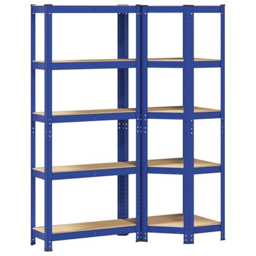 Generico kangqiling Regalset 2 Stück mit 5 Böden Blau Stahl und Holz Mehrschichtig, Blau, 3307619 von Generisch