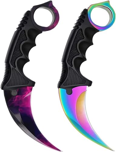 Generisch *2er Pack Duo* Hochwertiges CSGO Jagdmesser Messer Trainer Klinge Feststehende Klinge Trainingsmesser Übungsmesser BLACK/FADE TITANIUM + Case By Cracker24 (Lila + Fade) von Generisch