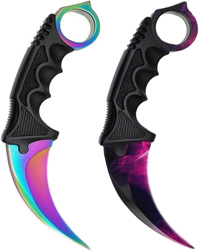 Generisch *2er Pack Duo* Hochwertiges CSGO Skin Jagdmesser Messer Trainer Klinge Feststehende Klinge Trainingsmesser Taschenmesser Jagd Outdoor + Case By Cracker24 (Fade + Lila) von Generisch