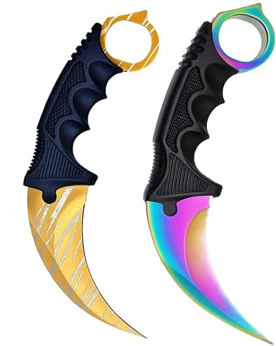 Generisch *2er Pack Duo* Hochwertiges CSGO Skin Jagdmesser Messer Trainer Klinge Feststehende Klinge Trainingsmesser Taschenmesser Jagd Outdoor + Case By Cracker24 (Gold + Fade) von Generisch