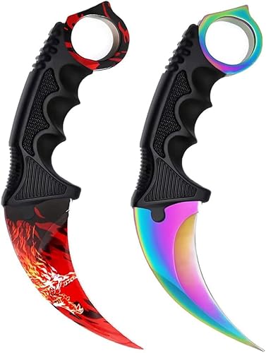 Generisch *2er Pack Duo* Hochwertiges CSGO Skin Jagdmesser Messer Trainer Klinge Feststehende Klinge Trainingsmesser Taschenmesser Jagd Outdoor + Case By Cracker24 (Red Dragon + Fade) von Generisch