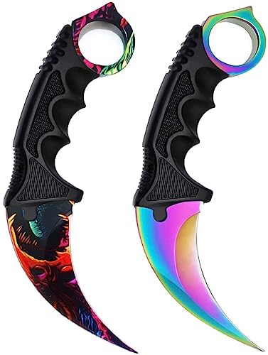 Generisch *2er Pack Duo* Hochwertiges CSGO Skin Jagdmesser Messer Trainer Klinge Feststehende Klinge Trainingsmesser Taschenmesser Jagd Outdoor + Case By Cracker24 (Red Dragon II + Fade) von Generisch