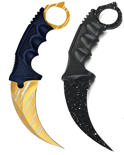 Generisch *2er Pack Duo* Hochwertiges CSGO Skin Jagdmesser Messer Trainer Klinge Feststehende Klinge Trainingsmesser Taschenmesser Jagd Outdoor + Case By Cracker24 (Schwarz/Weiß + Gold) von Generisch