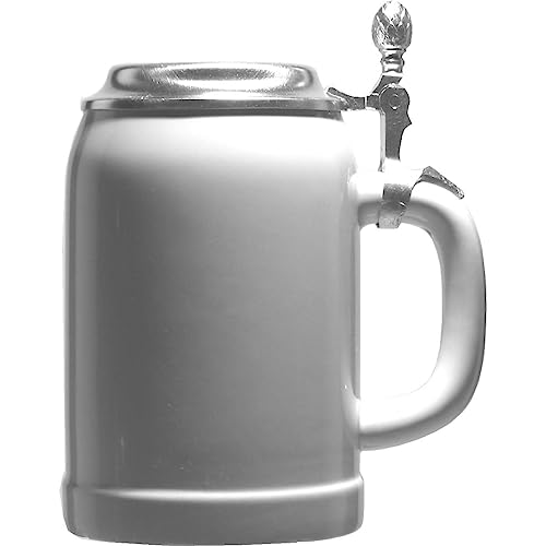 Generisch 1 Steinzeug-Bierkrug Steingutkrug mit Henkel, Zinndeckel, 0,5 Liter geeicht mit Füllstrich von Generisch