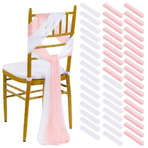 Generisch 10/50PCS Chiffon Chair Sashes 17x250cm - Wedding, Party, Banquet Decor(Light pink and White,10 pcs) von Generisch