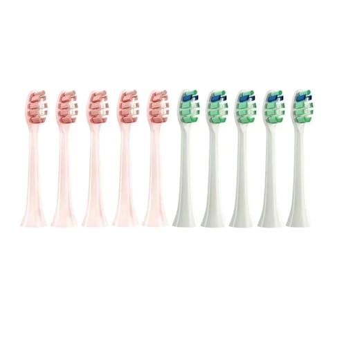 Generisch 10 Stück Ersatzbürstenköpfe, kompatibel mit Philips HX6930 HX6064 Sonic Electric Toothbrush Vacuum, weiche DuPont-Borstendüsen, kein Metall(5White5Pink) von Generisch