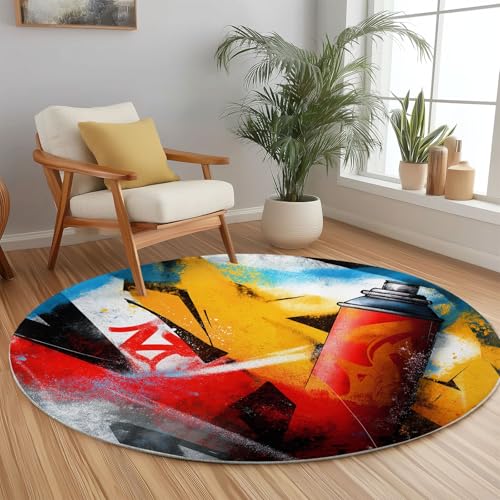 Generisch 120 cm Waschbarer Runder Teppich, Graffiti-Sprühfarbenlinien Kurzflor Extra Weich Pflegeleicht Runde Teppiche rutschfest Fusselfrei Läufer für Wohnzimmer Schlafzimmer Küche, Farbe Generisch 120 cm Waschbarer Runder Teppich, Graffiti-Sprühfarbenlinien Kurzflor Extra Weich Pflegeleicht Runde Teppiche rutschfest Fusselfrei Läufer für Wohnzimmer Schlafzimmer Küche, Farbe von Generisch
