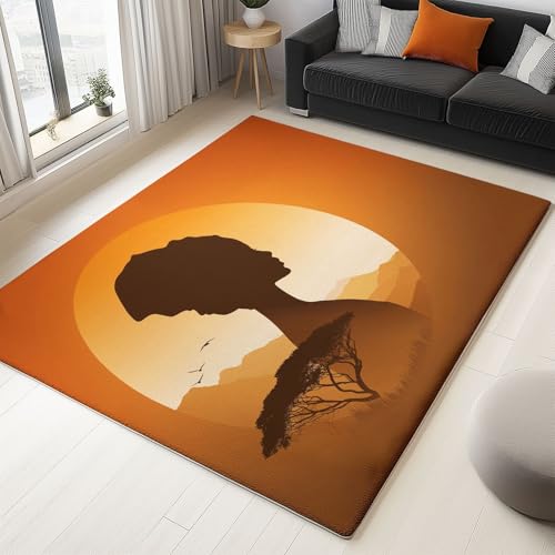 Generisch 120 x 180 cm Teppich Wohnzimmer Waschbarer, Afrikanische Frau Minimalistisch Kurzflor-Teppich – Weich Rutschfestes Design für Schlafzimmer Esszimmer Küchen, Orange von Generisch