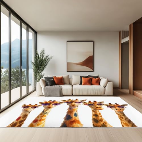 Generisch 120 x 180 cm Teppich Wohnzimmer Waschbarer, Tiergiraffe Kurzflor-Teppich – Weich Rutschfestes Design für Schlafzimmer Esszimmer Küchen, Lichtfarbe von Generisch