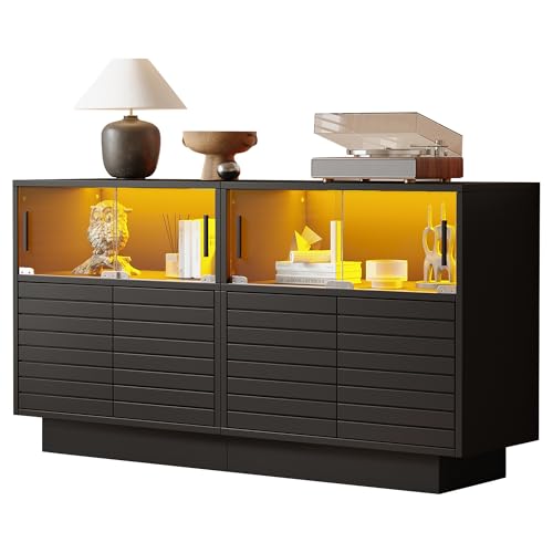Generisch 130 * 35 * 68cm Sideboard mit 2 Kabinett, 4 Fächern, Glastüren, Breite 130 cm, Beistellschrank mit LED-Licht, Wohnraumschrank mit viel Stauraum, modernes highboard Generisch 130 * 35 * 68cm Sideboard mit 2 Kabinett, 4 Fächern, Glastüren, Breite 130 cm, Beistellschrank mit LED-Licht, Wohnraumschrank mit viel Stauraum, modernes highboard von Generisch