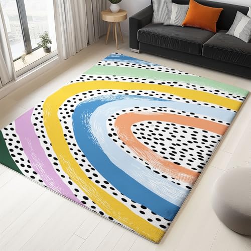 Generisch 160 x 230 cm Teppich Wohnzimmer Waschbarer, Abstrakt Linien Regenbogen Kurzflor-Teppich – Weich Rutschfestes Design für Schlafzimmer Esszimmer Küchen, Bunt Generisch 160 x 230 cm Teppich Wohnzimmer Waschbarer, Abstrakt Linien Regenbogen Kurzflor-Teppich – Weich Rutschfestes Design für Schlafzimmer Esszimmer Küchen, Bunt von Generisch