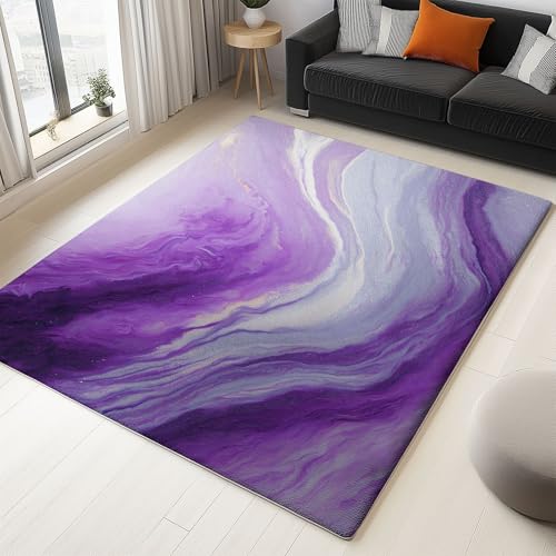 Generisch 160 x 230 cm Teppich Wohnzimmer Waschbarer, Digitale Kunst Textur Kurzflor-Teppich – Weich Rutschfestes Design für Schlafzimmer Esszimmer Küchen, Hellviolett von Generisch