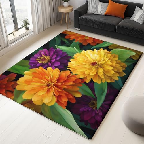 Generisch 160 x 230 cm Teppich Wohnzimmer Waschbarer, Pflanzen Chrysantheme Lebendig Kurzflor-Teppich – Weich Rutschfestes Design für Schlafzimmer Esszimmer Küchen, Bunt von Generisch