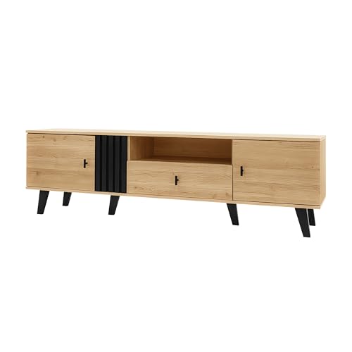 Generisch 170 cm TV-Schrank in Holz- und Schwarz-Design, TV-Möbel, Lowboard mit Schubladen, vielseitige Aufbewahrung von Generisch