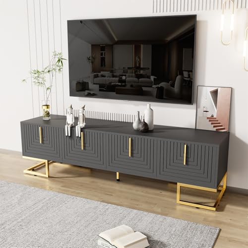 Generisch 170Cm TV-Schrank Für Wohnzimmer Esszimmer Schlafzimmer, Lowboard Mit Strukturierter Tür, TV-Möbel Mit Schubladen, Goldenen Griffen Und Goldenen Füßen,Schwarz Generisch 170Cm TV-Schrank Für Wohnzimmer Esszimmer Schlafzimmer, Lowboard Mit Strukturierter Tür, TV-Möbel Mit Schubladen, Goldenen Griffen Und Goldenen Füßen,Schwarz von Generisch