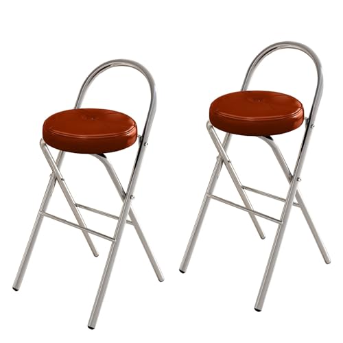 Generisch 2 Klapphocker, Braune gepolsterte Sitzfläche mit Rückenlehne Fußstütze, Erwachsene Barhocker für die Kücheninsel(75cm/30in) von Generisch