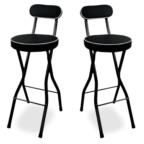 Generisch 2 Pcs Klapphocker for Erwachsene, Küchenhocker mit Fußstütze, Weiche Ledersitzpolster und Hohe Rückenlehne(Black,26 inch(65cm)) von Generisch