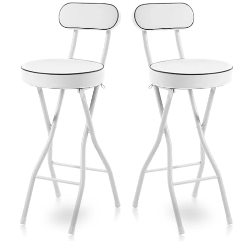 Generisch 2 Pcs Klapphocker for Erwachsene, Küchenhocker mit Fußstütze, Weiche Ledersitzpolster und Hohe Rückenlehne(White,24 inch(60cm)) von Generisch