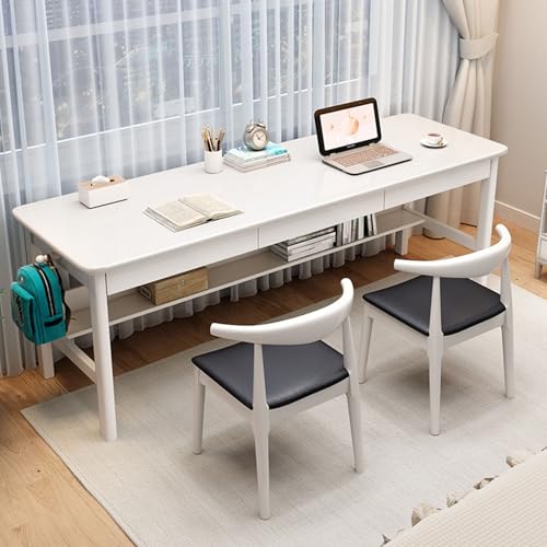Generisch 2-Personen-Schreibtisch Mit 3 Schubladen, Extra Langer Home-Office-Arbeitstisch Aus Holz Mit 2 Stühlen, Doppelter Computerarbeitsplatz, Doppelseitiger Haken(White,160cm) von Generisch