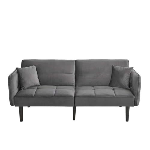 Generisch 2-in-1 verstellbares Schlafsofa – Zweisitzer mit Samtpolsterung, klappbaren Armlehnen und Schlaffunktion, perfekt für kleine Räume, Grau von Generisch