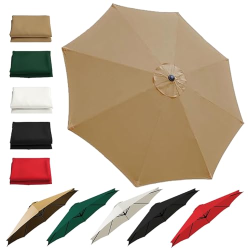 Generisch 2 m/2.7 m/3 m, 6/8 Rippen, Marktschirm Ersatzabdeckung, Sonnenschirm Ersatzbezug runder, Parasol Canopy Ersatz Stoff Für Patio Terrasse Hof Strand Pool(Khaki,2.7 m/9 FT/6 Ribs) von Generisch