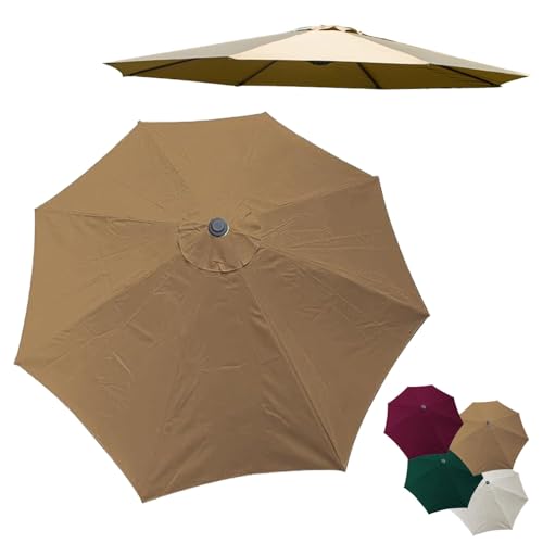 Generisch 2.7 m / 3 m Outdoor Marktschirm Ersatz Top, 8 Rippen Sonnenschirm Cover for Parasol Canopy UV-Schutz Terrassenschirm Ersatz, Tischschirme Für Den Außenbereich(Khaki,2.7 m/9 FT/8 Ribs) von Generisch