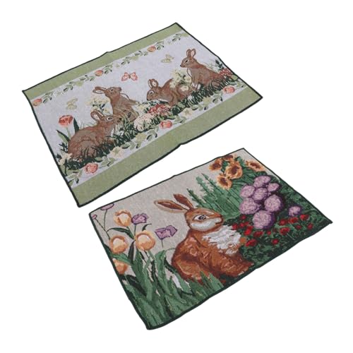 Generisch 2St -Tischsets Ostern tischdecke Easter Tablecloth osterplatzsets Hasen-Tischset Tasse Platzdeckchen Urlaub Platzdeckchen Ostern-Geschirr-Matte Polyester (Polyester) Colorful von Generisch