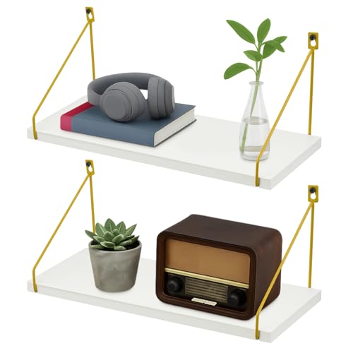 Generisch 2er Set, Wandregal Holz Schweberegale Rustikales Vintage Kleines Bücherregal Wand Hängeregal für Wohnzimmer Küche Arbeitszimmer Badezimmer Büro (Weiß, 2er) von Generisch