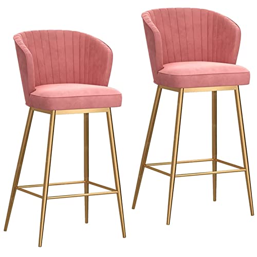 Generisch 2er-Set Barhocker aus Metall mit Samtsitz und gebogener Rückenlehne, Moderne Hochstühle für die Küche und das Esszimmer, goldene Fußstütze, 65 cm grau und 75 cm rosa Optionen von Generisch