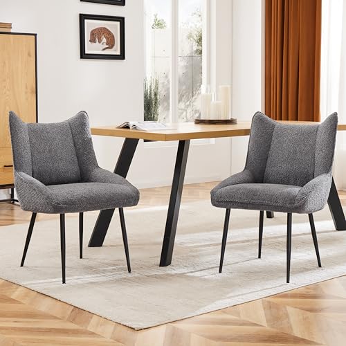 Generisch 2er-Set Esszimmerstühle mit Teddy-Samt Bezug & 11 cm Schwammkissen – Graue Loungesessel mit 150 kg Tragkraft für Wohnzimmer, Büro und Balkon von Generisch