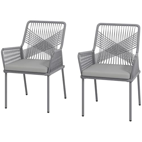 2er Set Gartenstuhl Rattanmöbel mit Armlehnen abnehmbare Rückenlehne Sitzpolster wetterfest Outdoor Esszimmerstuhl geeignet für Garten Balkon Terrasse dunkelgrau von Generisch