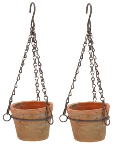 Generisch 2er Set Hängetopf Ø 10,5cm Aged Terracotta Landhausstil Tontopf Blumenampel Außenbereich Metallkette Gartendeko (27) von Generisch