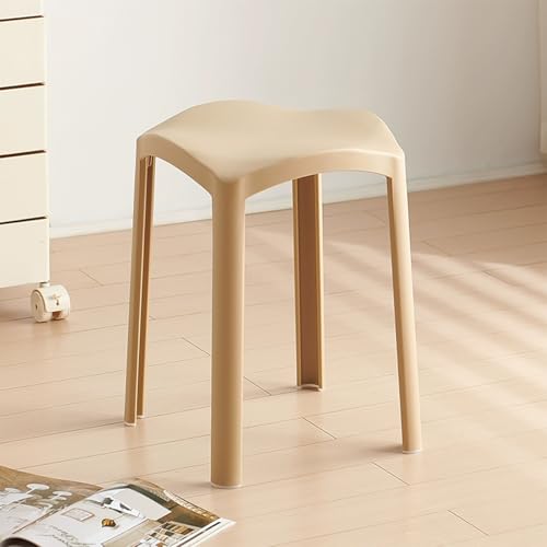 Generisch 2er Set Kunststoff Barhocker Stapelbar Sitzhocker Rückenfreie Leichter Stapelhocker Sitzhöhe Von 45 cm, Arbeitshocker Esszimmerhocker für Drinnen Und Draußen(Beige) von Generisch