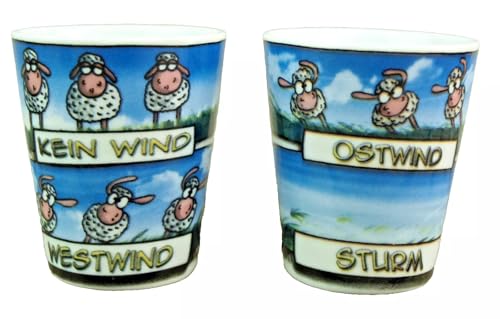 Generisch 2er Set Porzellan Eierbecher - Schafe Windrichtung - Schaf Ostwind Westwind Sturm von Generisch