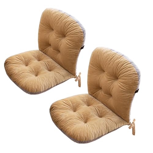 Generisch 2er Set Stuhlauflage Niedriglehner, Verdicken Weich Stuhlkissen Mit Rückenlehne Sitzkissen, Rückenkissen Mit Bänder, Polsterauflage Gartenstuhl Auflage fur Outdoor Küche,Khaki,2 Pack von Generisch