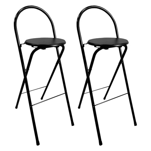 Generisch 2er Set klappbaren Küchen Frühstückshockern mit Rückenlehne, Holzsitzfläche, Höhe 60/65/70/75 cm, Tragkraft 110 kg, schwarz(26 in(65cm)) von Generisch