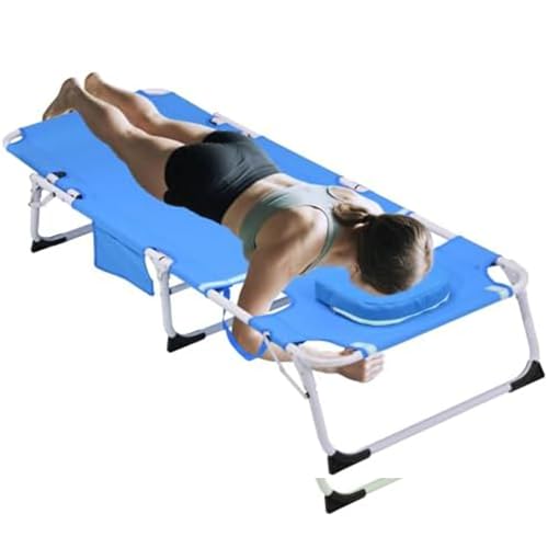 Generisch 3-In-1 Heavy Duty Tanning Chair with Face Hole Adjustable, 5 Position Folding Chaise Lounge, for Outdoor Sunbathing Patio Pool Lawn Camping Deck(Blue) von Generisch