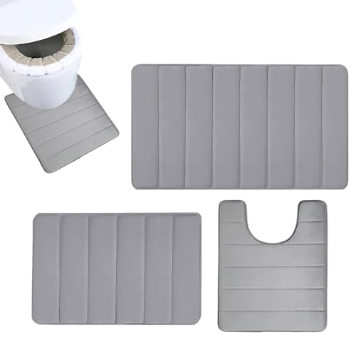 Generisch 3 Teilig Badezimmerteppich Set - Badteppich rutschfest Waschbar | Weiche -Schaum Und Absorbierende Badematte Und U Förmige Wc Vorleger | rutschfeste Badezimmer Teppiche Sets von Generisch