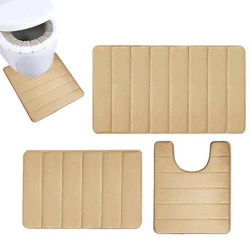 Generisch 3 Teilig Badezimmerteppich Set - Badteppich rutschfest Waschbar | Weiche -Schaum Und Absorbierende Badematte Und U Förmige Wc Vorleger | rutschfeste Badezimmer Teppiche Sets von Generisch