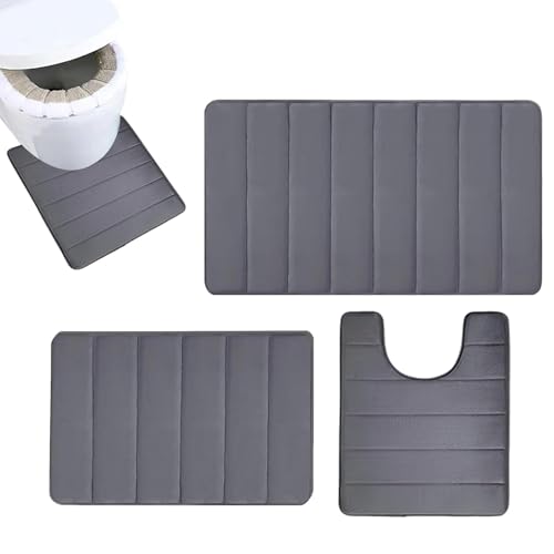 Generisch 3 Teilig Badezimmerteppich Set - Badteppich rutschfest Waschbar | Weiche -Schaum Und Absorbierende Badematte Und U Förmige Wc Vorleger | rutschfeste Badezimmer Teppiche Sets von Generisch